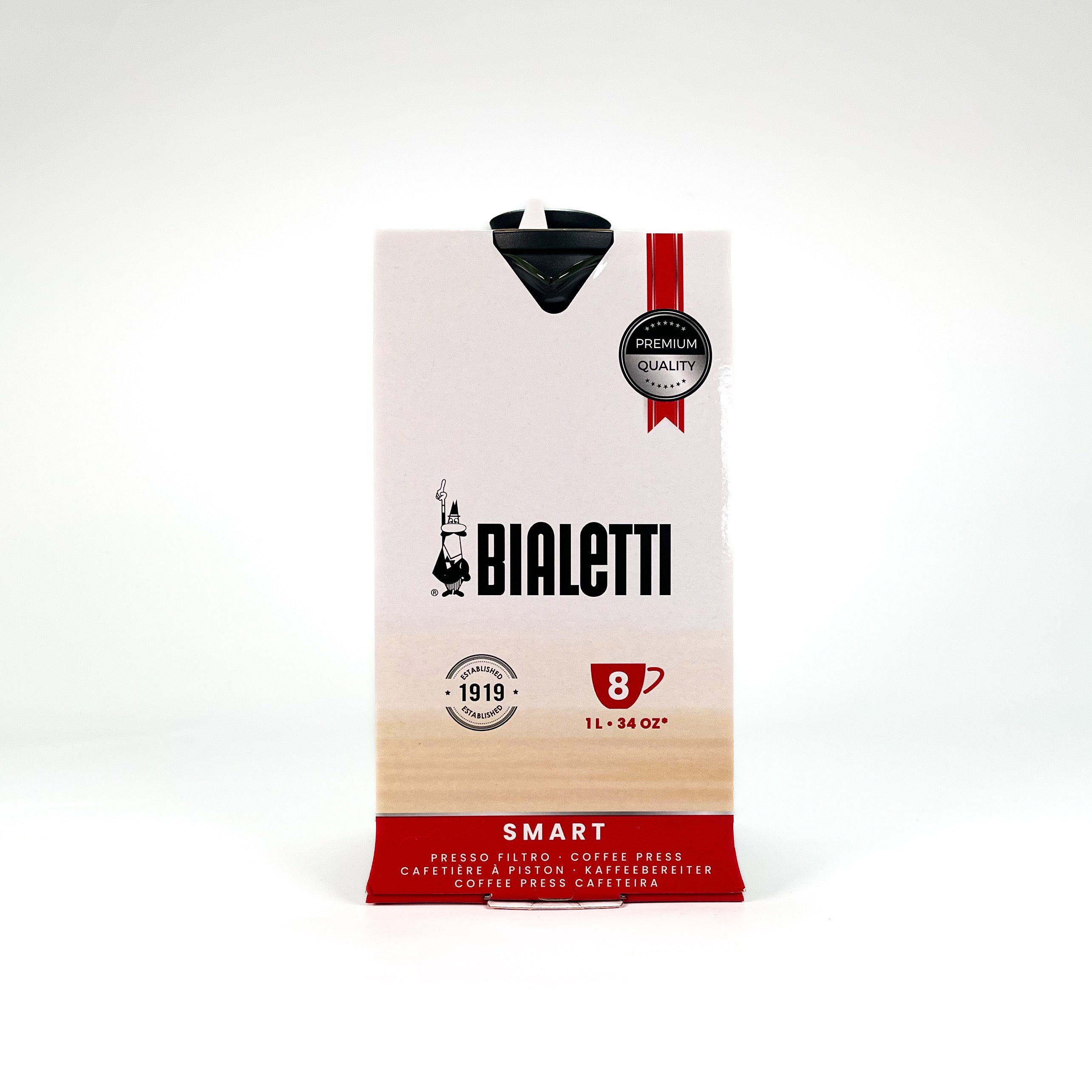 The outer packaging of Bialetti 8 cup french press.
