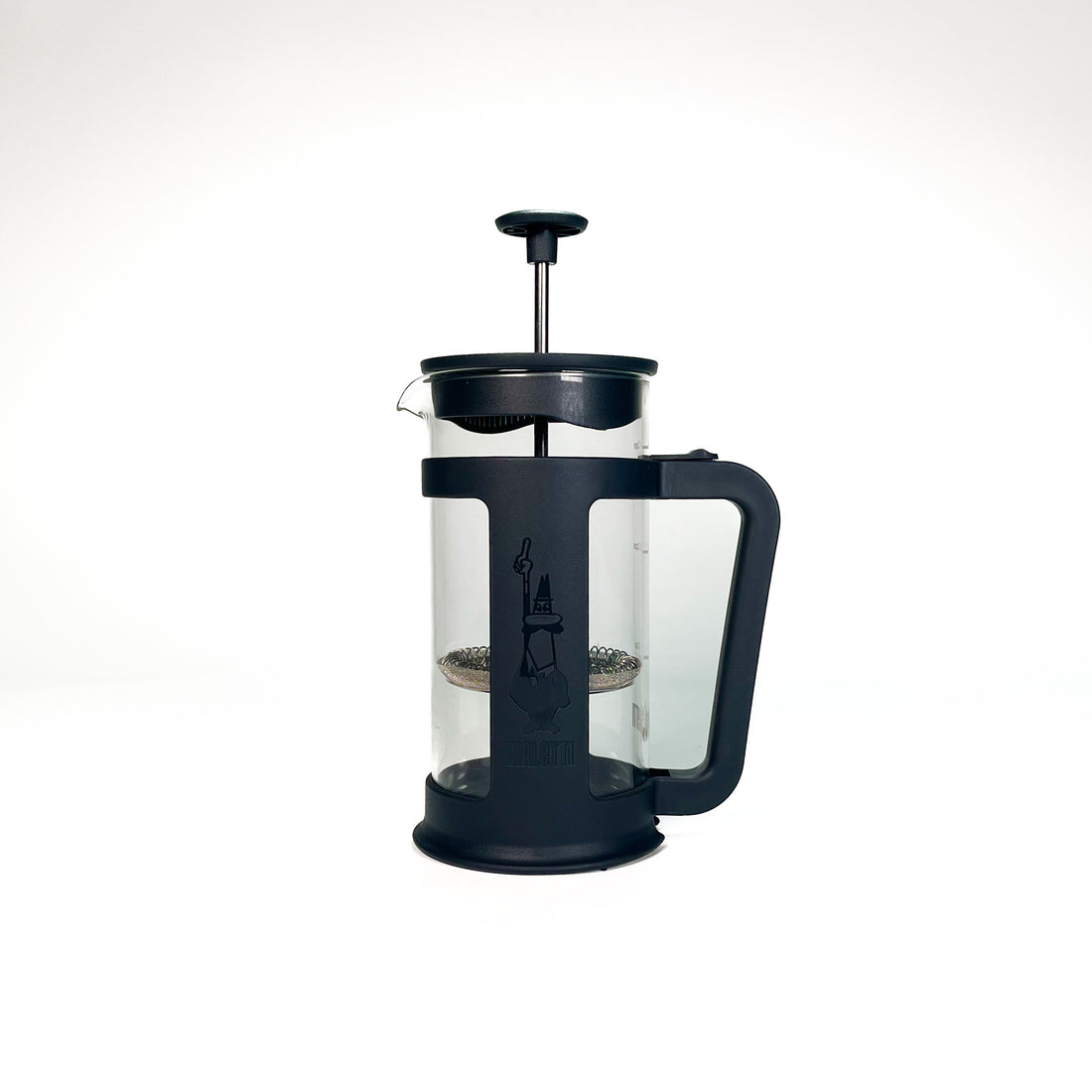 The side image of black Bialetti 3 cup french press.