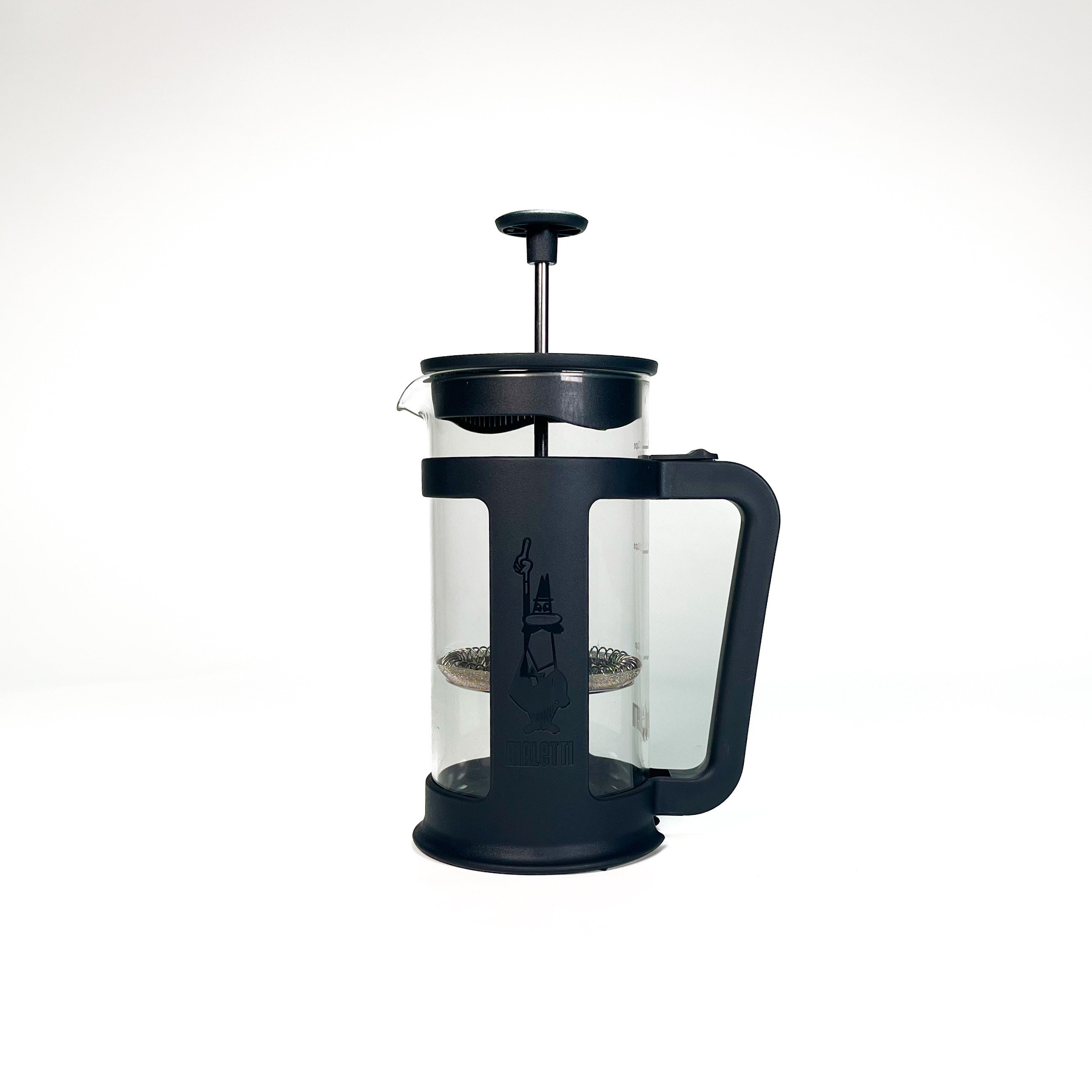 The side image of black Bialetti 3 cup french press.