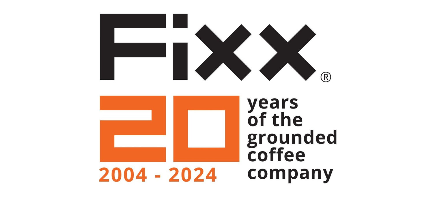 FiXX Coffee logo celebrating twenty years in business. 
