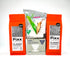 Three coffee-related products arranged against a plain white background: two orange Fixx coffee bean bags flanking a central Hario V60 dripper box and a Hario coffee filter pack.