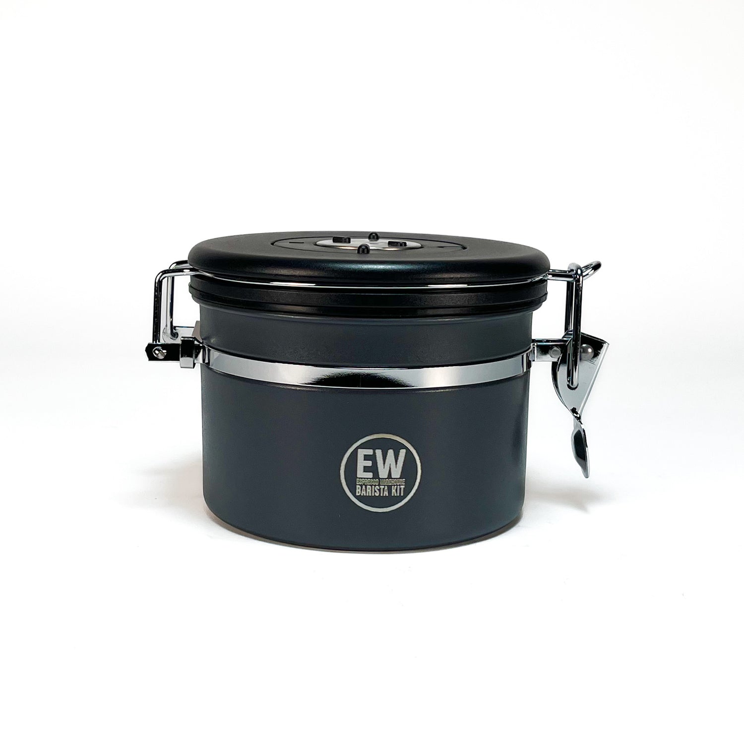 Black container with a lid on a white background, featuring the brand &