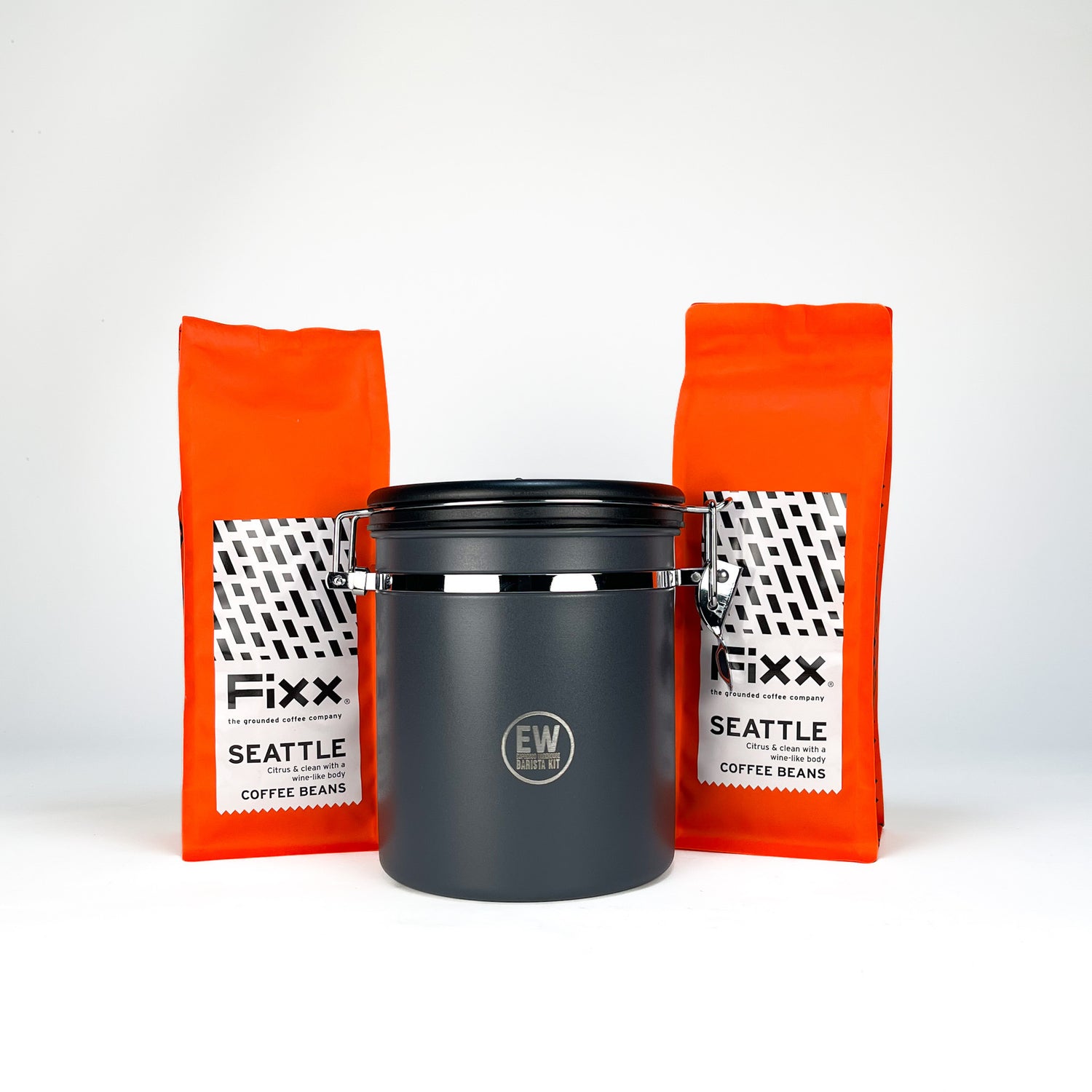 Gray container with two orange &