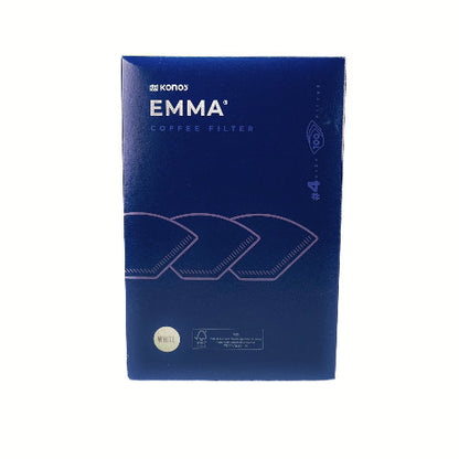 A blue rectangular box of Korgos Emma Coffee Filter No. 4, shown against a plain white background.