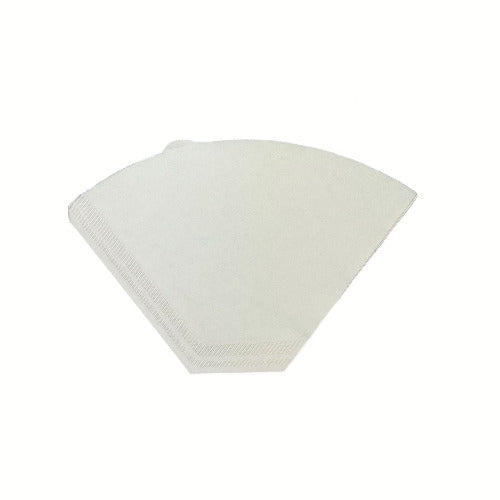 A stack of white paper coffee filters on a plain white background.