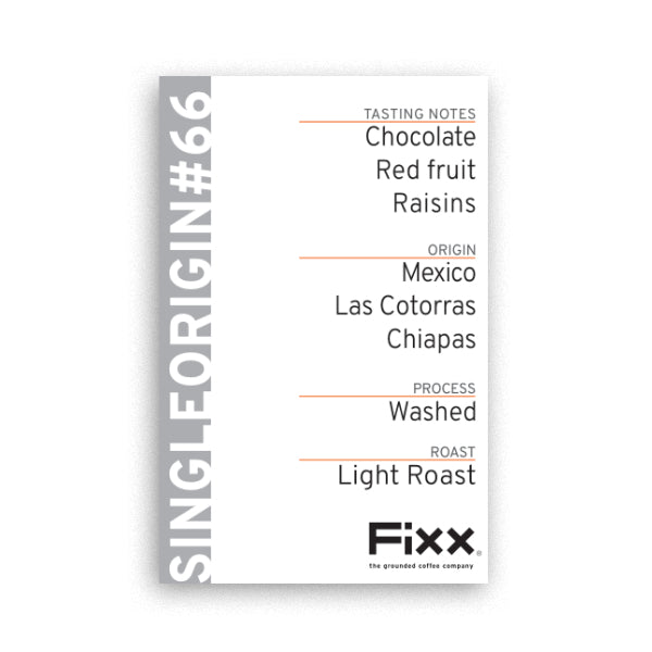 Coffee packaging with tasting notes and branding on a white background