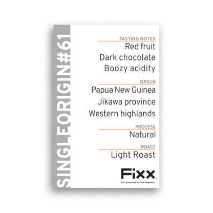Fixx coffee packaging with tasting notes and coffee details on a white background